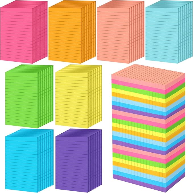 Yexiya 64 Pcs Lined Sticky Notes Self Stick Notes with Lines Bright Assorted Colors Sticky Pad for Home Office Products Post Memos, 1920 Sheets(4 x 6 Inch,Classic Color)-DeskLoop Office