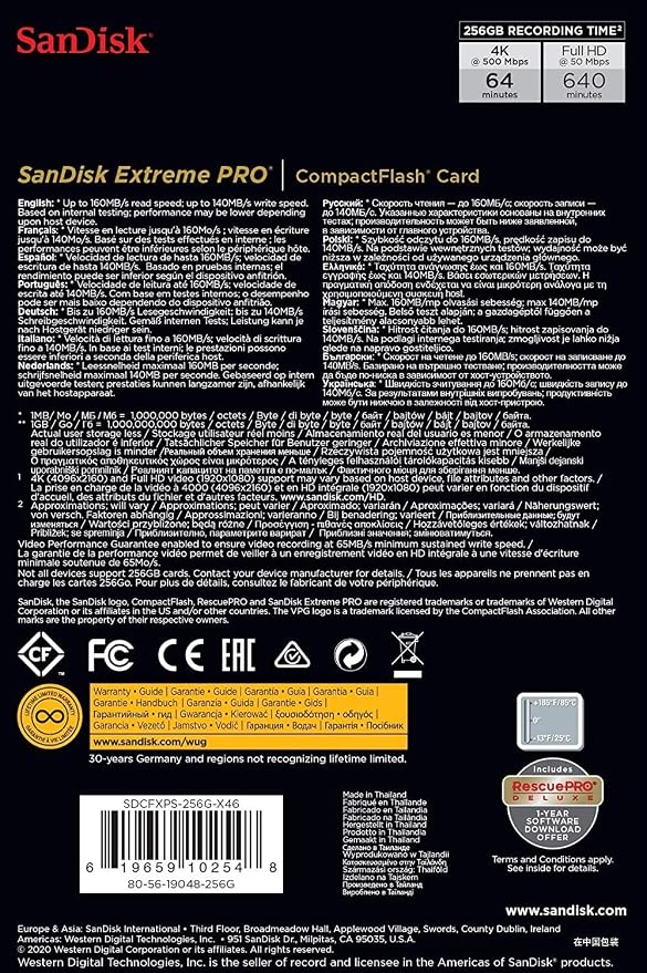 SANDISK 256GB Extreme PRO CompactFlash Memory Card UDMA 7 Speed Up To 160MB/s- - Image 5