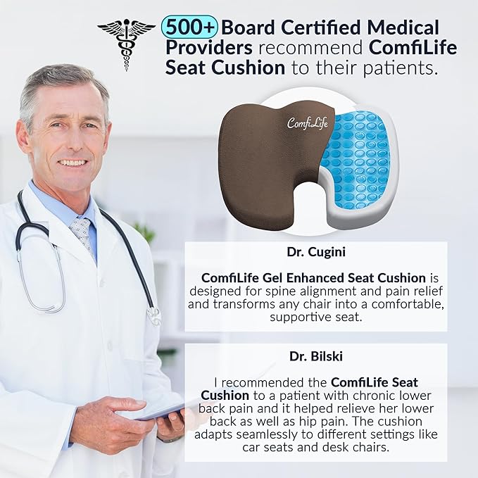 ComfiLife Premium Gel & Memory Foam Seat Cushion – Doctor Recommended Office Chair Cushion, Car Seat Cushion – Chair Cushions for Back & Sciatica Pain Relief – Seat Cushions for Office & Desk (Brown)-DeskLoop Office