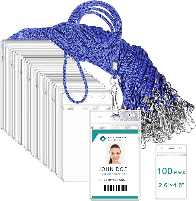 Marspark 100 Pack Lanyard with ID Holder Bulk, Waterproof Resealable Name Tag by Marspark