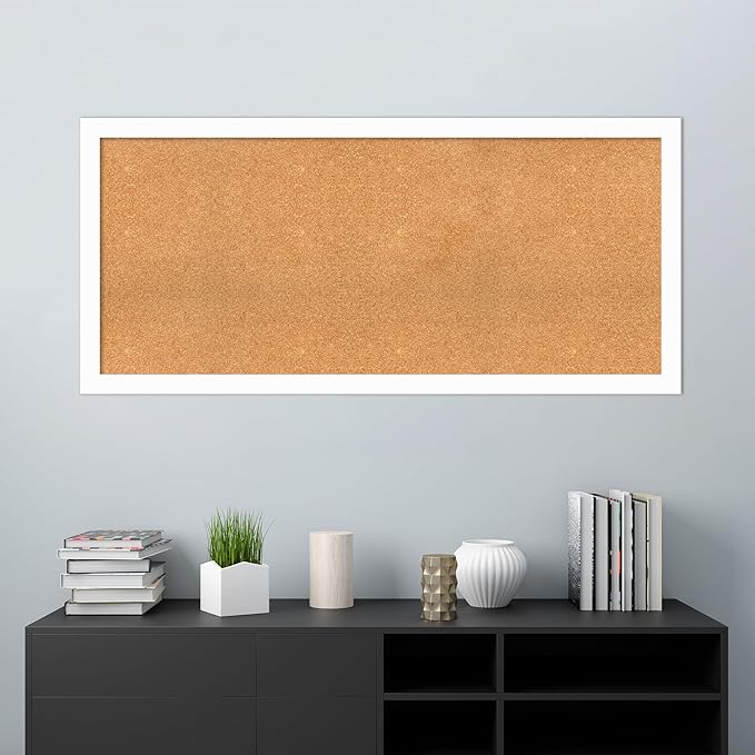 Amanti Art Natural Cork Board for Wall, 27x59 Vision Board with White Frame, Oversize Corkboard Office Decor for Home Organization, Casual Corkboard Pinboard to Display Items for Home Organization in-DeskLoop Office