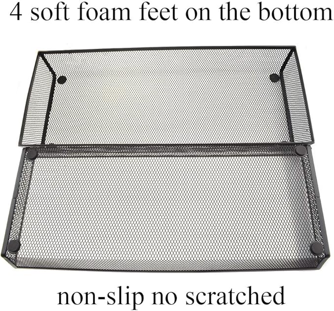 HAHIYO Stackable Mesh Tray Cup 15 x 6 x 2 inches Sturdy Container for Desk Drawer Organizer Collection for Home Office School kitchen Soft Foam Feet No Sharp Edges 1 Pack Black-DeskLoop Office