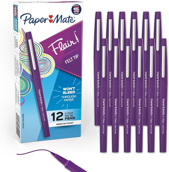 Paper Mate Flair Felt Tip Pens, Medium Point, Vivid Purple, Classroom Use by Unknown