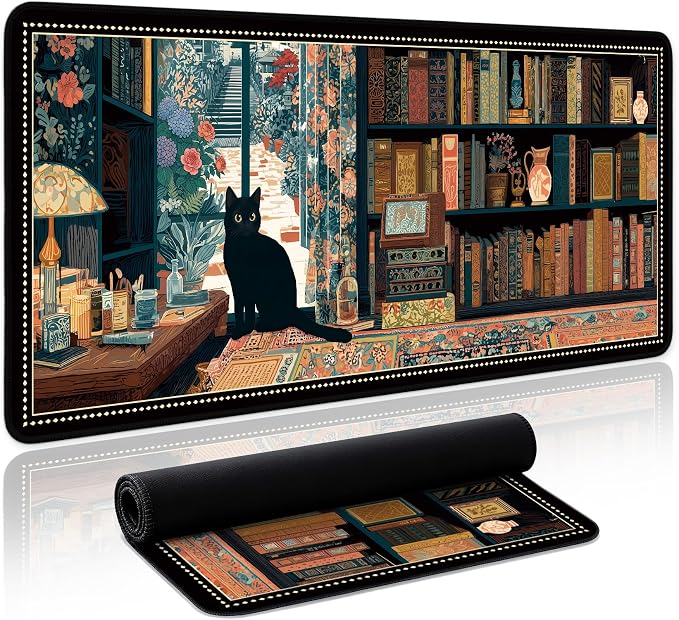 Aesthetic Desk Mat, Cute Black Cat Desk Pad Protector by Zotia