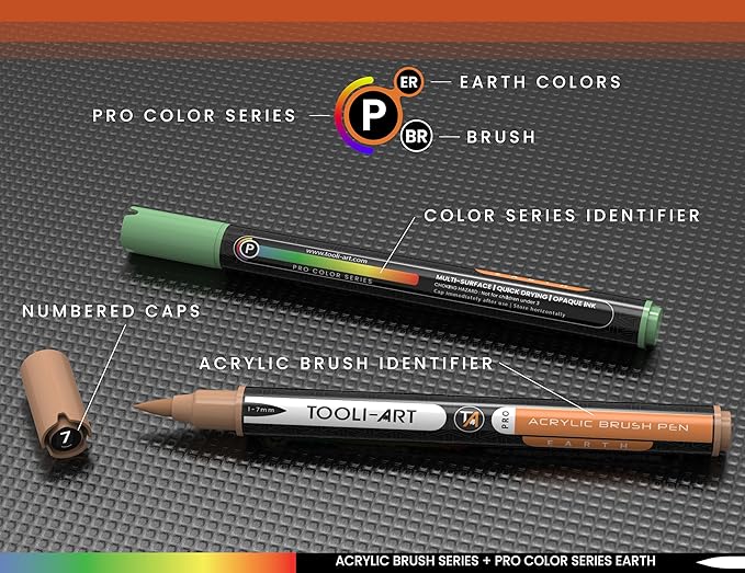 36 Flexible Brush Tip Earth Tones Acrylic Paint Pens Markers Set 1-7mm Line for Rock Painting, Brush Lettering, Glass, Mugs, Wood, Metal, Canvas, Fabric, Plastic. Non Toxic Waterbased Quick Drying-DeskLoop Office