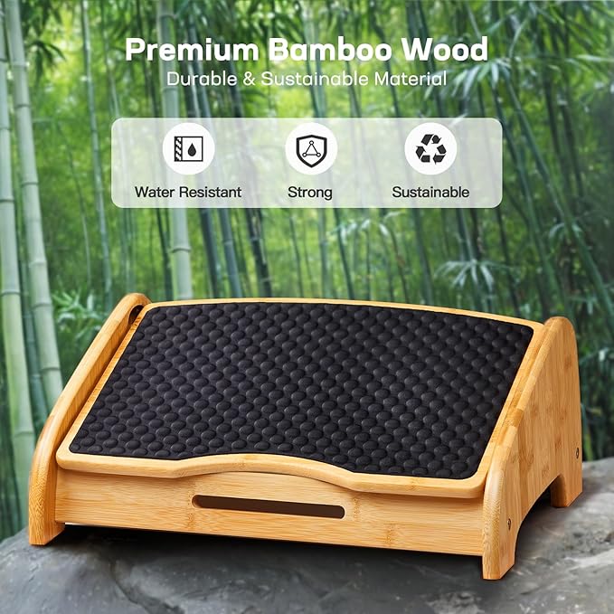HUANUO Bamboo Under Desk Footrest, Ergonomic Foot Rest - Image 2