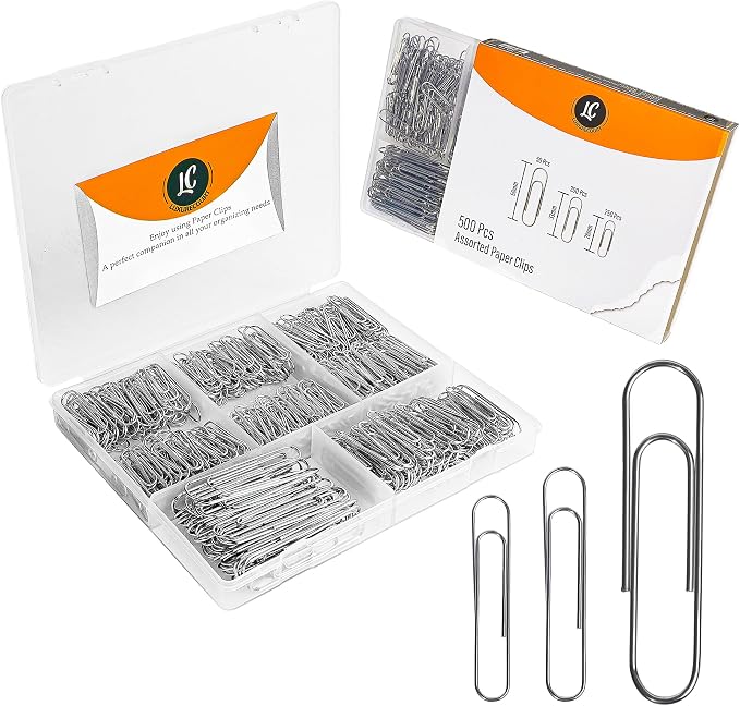 500 Pack Paper Clips by Luxurecourt 3 Assorted Sizes Silver Small & Large | by Luxurecourt