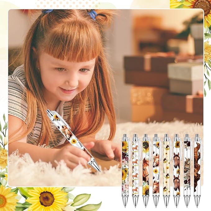 Ireer 8 Pcs Ballpoint Pens for Women 1.00 mm Cute Black Ink Fancy Pens Fine - Image 5