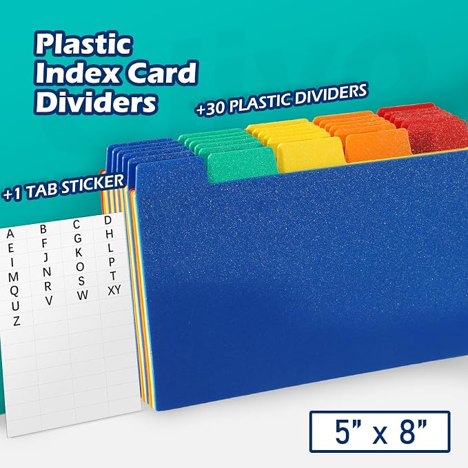 Olivo Index Card Dividers Tabs 5x8 Poly Plastic Card File Guides 5" x 8" - Image 2