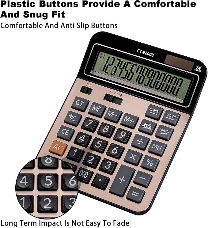 Large Computer Electronic Calculator Counter Solar & Battery Power 14 Digit Display Multi-Functional Big Button for Business Office School Calculating (HY-9200B)-DeskLoop Office