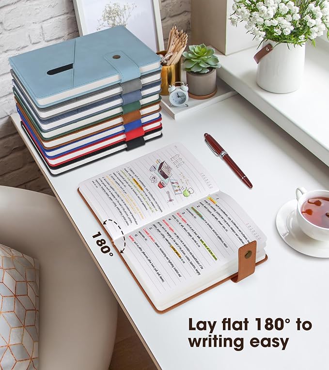 Brown A5 Lined Leather Journal Notebook for Men Women,5.9" X 8.4" Personalized Hardcover Journal with Pen,200 Pages 100 Gsm Thick Ruled Paper Daily Diary for Travel,Business,Work,Writing-DeskLoop Office