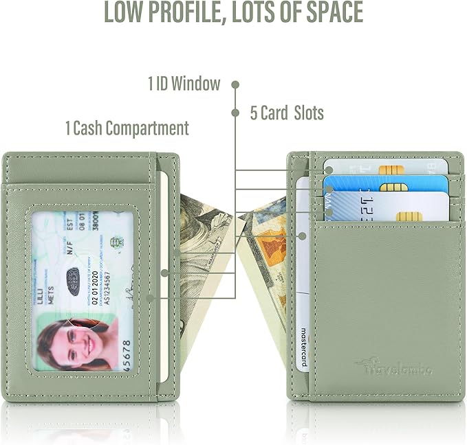 Travelambo Slim Wallet Front Pocket Minimalist Leather RFID Blocking Medium Size - Image 6