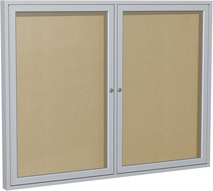 Ghent 48"x60" 2-Door Outdoor Enclosed Vinyl Bulletin Board, Shatter Resistant, with Lock, Satin Aluminum Frame - Caramel (PA24860VX-181), Made in the USA-DeskLoop Office