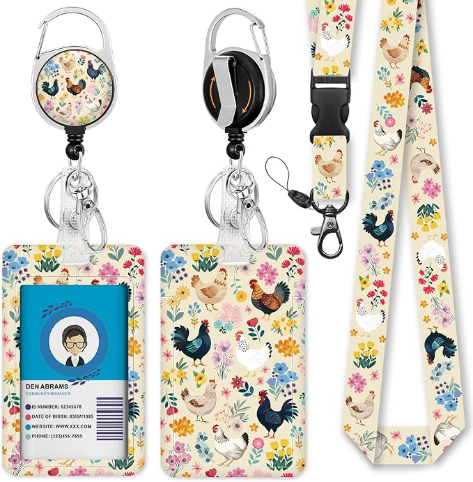 Giancomics Chicken Lanyards for ID Badges, Badge Holder Retractable Reel | by Giancomics