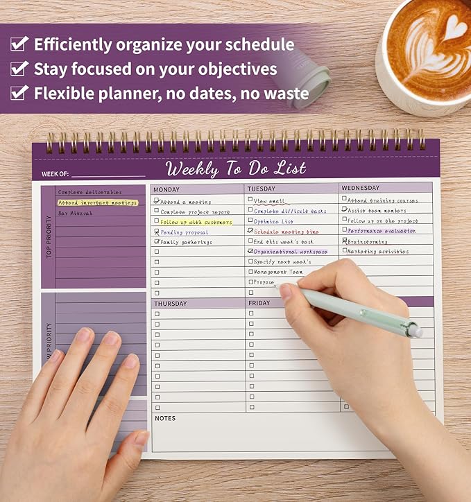 Weekly To Do List Notepad, 52 Undated Sheets （8.5"×11") Duplex-printed Weekly Planner Notepad For Work Home School Office Desk Accessories Supplies & Goal Setting Tasks - Purple-DeskLoop Office