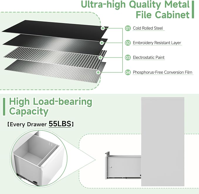 3-Drawer File Cabinet with Lock, Metal Vertical Filing Cabinets - Image 7