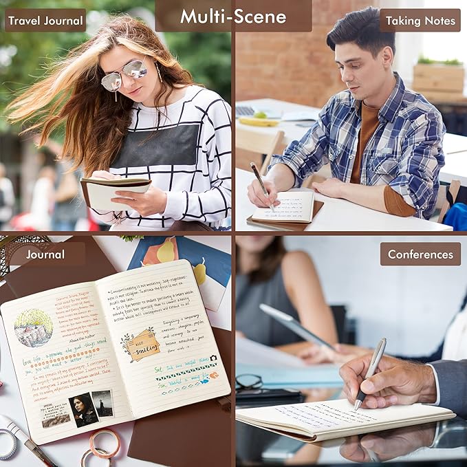 feela 8 Pack Soft Cover Journal Bulk, Notebooks College Ruled for Work, Lined Travel Journal for Women Men, Note Taking Notebook School Supplies Business Writing, 8.2” x 5.5”, A5, Brown-DeskLoop Office