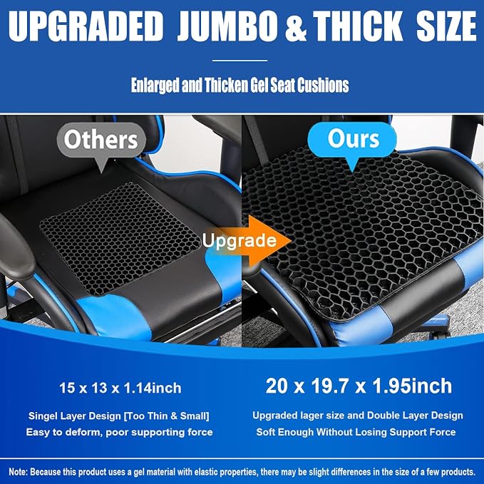 20" Gel Seat Cushion for Long Sitting Pressure Relief - Image 2