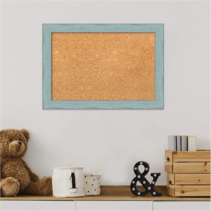 Amanti Art Natural Cork Board for Wall, 14x20 Vision Board with Blue Wood Frame, Small Corkboard Office Decor for Home Organization, Rustic Farmhouse Corkboard Pinboard to display items for home-DeskLoop Office