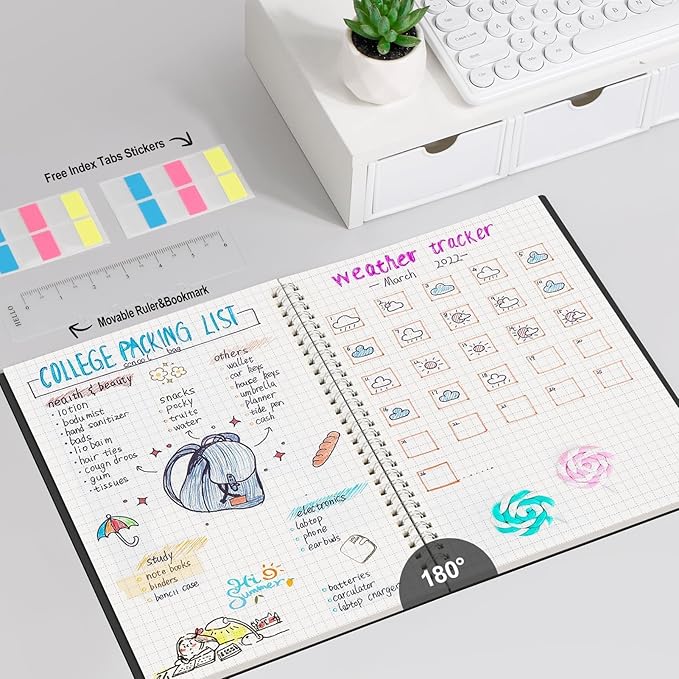 AHGXG Graph Paper Notebook - Spiral Notebook Journal 7.6" x 10", B5 Large Graph Notebook, 140 Pages, 100 gsm Thick Grid Paper, Waterproof Plastic Cover, for School Writing Engineering, Black-DeskLoop Office