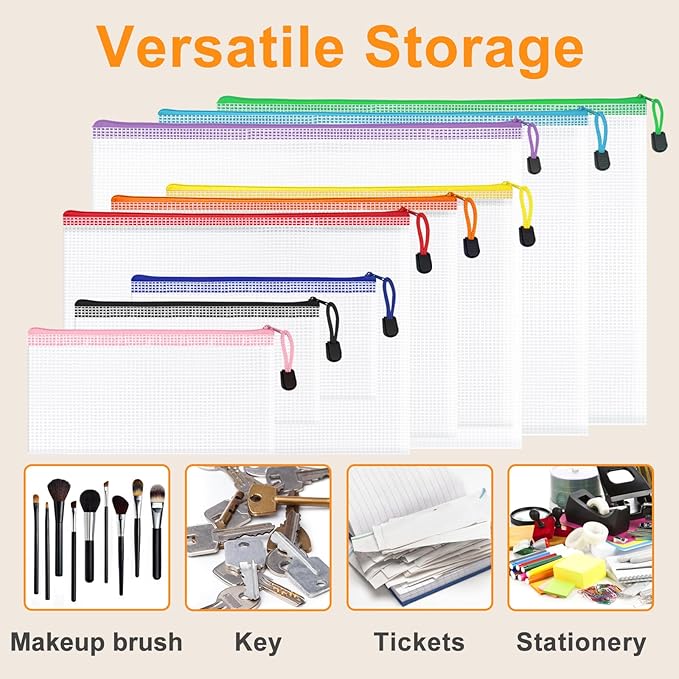 100Pack Mesh Zipper Pouch Bags, Waterproof A4 Letter Size Document Zipper Pouches for Storage, Teacher School, Toys, Puzzle, Office, 10 Colors-DeskLoop Office