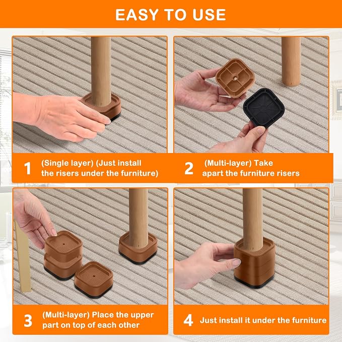 shouwuhho 6 Pack Furniture Risers Adjustable Bed Risers Heavy Duty Lifts Height - Image 7
