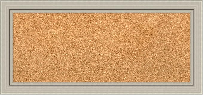 Amanti Art Natural Cork Board for Wall, 16x34 Vision Board with Silver Wood Frame, Medium Corkboard Office Decor for Home Organization, Casual Corkboard Pinboard to display items for home organization-DeskLoop Office
