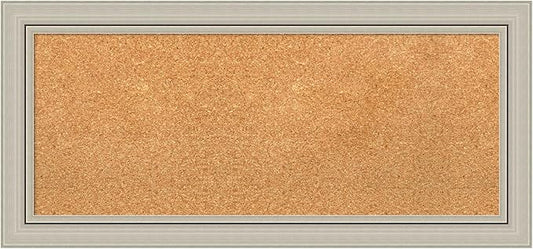 Amanti Art Natural Cork Board for Wall, 16x34 Vision Board with Silver Wood Frame, Medium Corkboard Office Decor for Home Organization, Casual Corkboard Pinboard to display items for home organization-DeskLoop Office