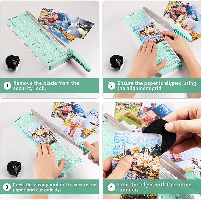 MAKEASY Paper Cutter 12 Inch, Guillotine Paper Cutter with 8 Sheet Capacity, Heavy Duty Paper Cutter for Cardstock, Paper Trimmer for Crafting, Classroom and Office, Green-DeskLoop Office