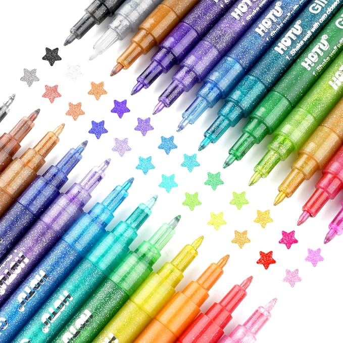 HOTU Glitter Markers Pen: 24 Sparkly Colors Metallic Marker 0.7mm Extral Fine by HOTU