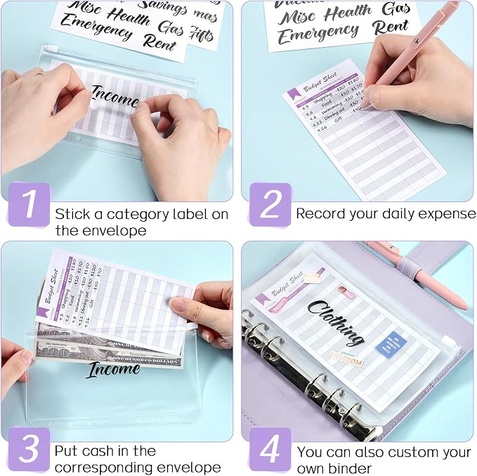 Sooez Budget Binder with Money Saving Challenge, Money Saving Binder with Cash - Image 3