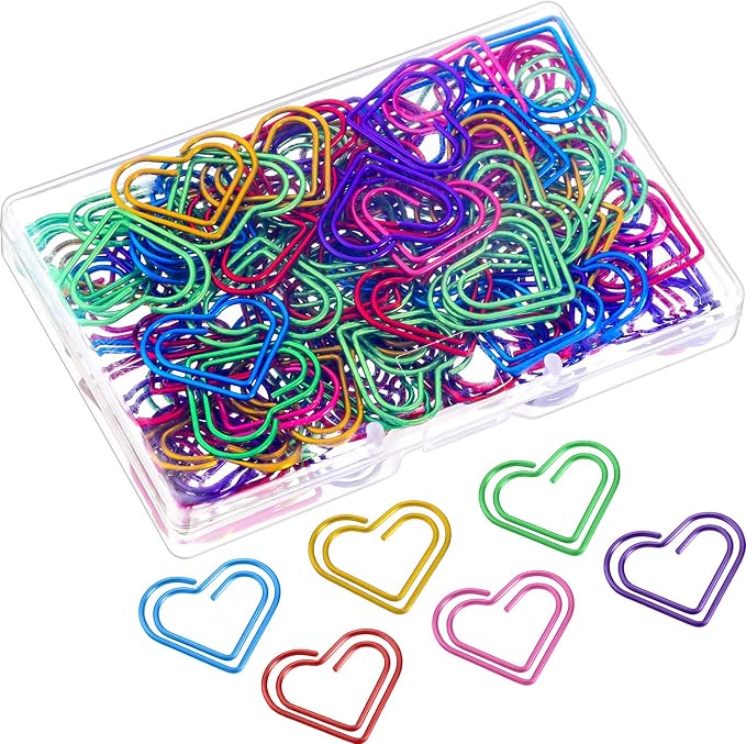 Frienda 105 Pieces Heart Paper Clips Colorful Paperclips Metal by Frienda