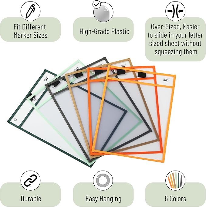 Mr. Pen- Reusable Dry Erase Pocket Sleeves, 12 Pack, Colorful | Autumn Color - Image 4