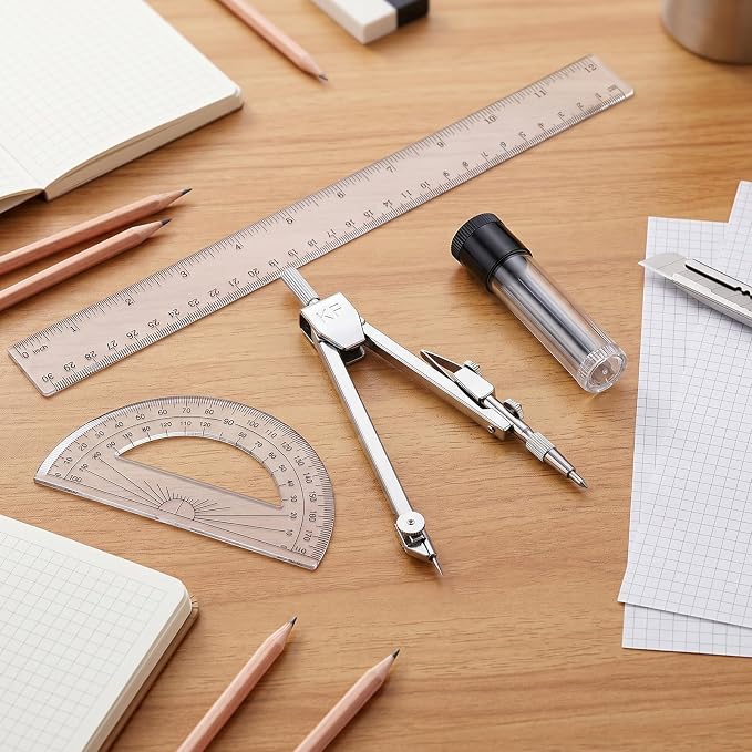 Protractor and Compass Set Plastic 12in Ruler Measuring Tool - Image 5
