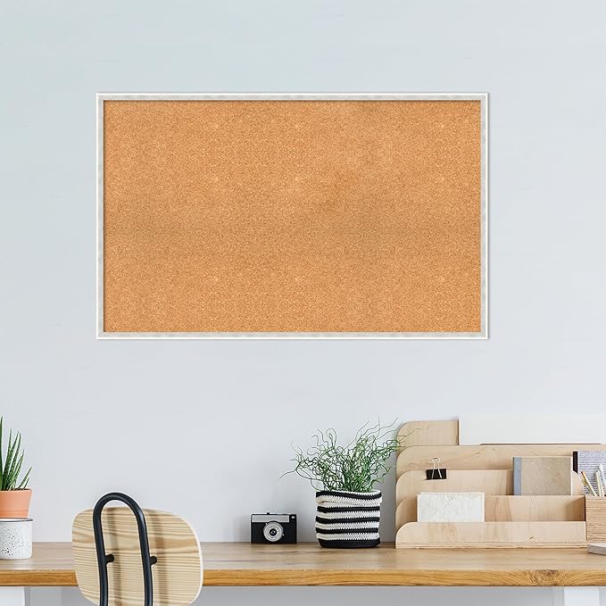 Amanti Art Natural Cork Board for Wall, 27x43 Vision Board with White Frame, Oversize Corkboard Office Decor for Home Organization, Modern Corkboard Pinboard to Display Items for Home Organization in-DeskLoop Office