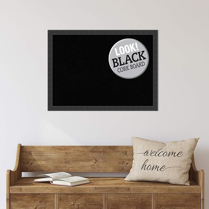 Amanti Art Black Cork Board for Wall, 22x30 Vision Board with Black Wood Frame, Medium Corkboard Office Decor for Home Organization, Modern Contemporary Corkboard Pinboard to display items for home-DeskLoop Office