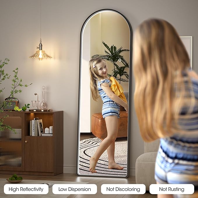 Hasipu 55" X 18" Full Length Mirror with Lights, Black Frame Arch Led Mirror Full Length and 3 Colors Temperatures & Brightness Adjustable,Light Up Mirror Full Body for Bedroom Cloakroom Living Room-DeskLoop Office