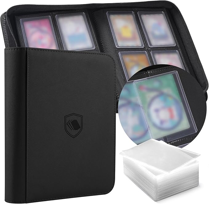 Toploader Binder, Holds 160 Toploaders, 100 Toploaders INCLUDED, 4-Pocket PU by Pemocyny