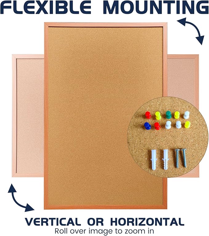 Cork Bulletin Board for Wall - 24” x 18” Bulletin Board Cork Board Wall Mounted Wood Frame Message Board pin Board for School,Office and Home-DeskLoop Office