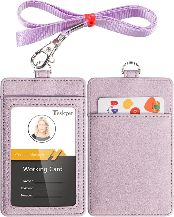 Teskyer Badge Holder with Lanyard, Leather ID Name Badge Card Holder with by TESKYER
