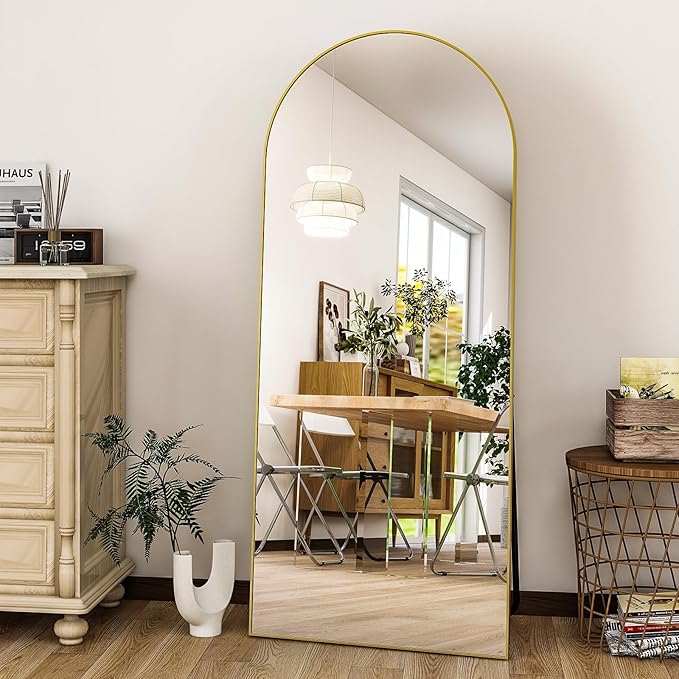 HARRITPURE Arched Full Length Mirror - 64"x21" Free Standing Leaning Mirror Hanging Mounted Aluminum Frame Modern Home Decor for Living Room Bedroom Cloakroom, Gold-DeskLoop Office