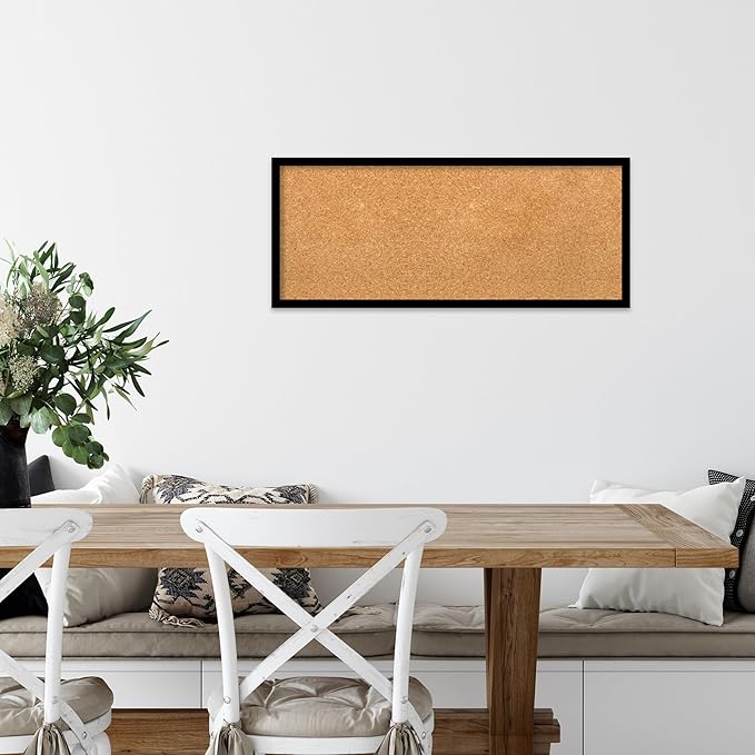 Amanti Art Natural Cork Board for Wall, 13x31 Vision Board with Black Wood Frame, Medium Corkboard Office Decor for Home Organization, Modern Contemporary Corkboard Pinboard to display items for home-DeskLoop Office