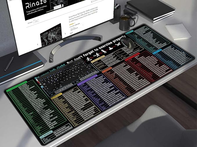 Rinaze Large Mouse Pad With Excel Shortcuts Cheat Sheet, Excel Tips Desk Mat - Image 8