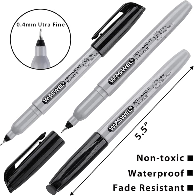 WOSWEL Ultra Fine Permanent Marker Bulk, 24 Pack Ultra Fine Point Black - Image 6