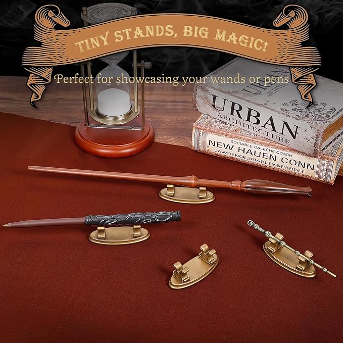 4PCS Resin Pen Holders Wizard Magic Wand Display Stands Mini Holders for Pencil Desk Decor Collection, 2.8'' L×1.1'' W× 0.9'' H, Gold-DeskLoop Office