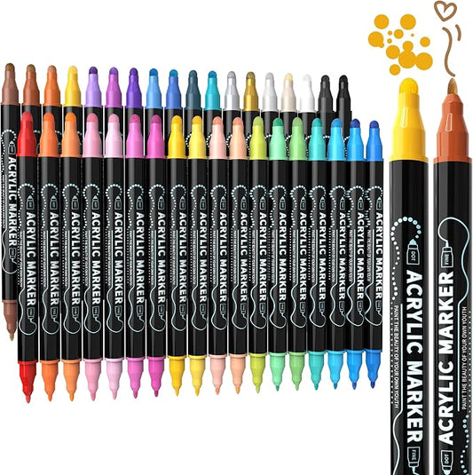 36 Colors Dual Tip Acrylic Paint Markers, Premium Dot & Fine Tip Coloring Paint by nauets