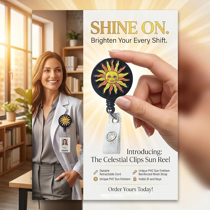 Retractable Sun Badge Reel Clip – Decorative Polycarbonate ID Holder - Image 6