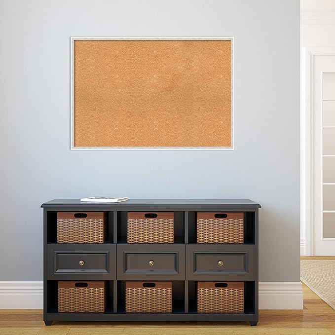 Amanti Art Natural Cork Board for Wall, 27x39 Vision Board with White Frame, Large Corkboard Office Decor for Home Organization, Modern Corkboard Pinboard to Display Items for Home Organization in-DeskLoop Office
