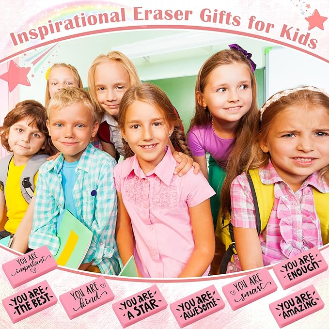 PerKoop 50 Pcs Pcs Inspirational Pink Erasers Bulk Small Motivational Block Pencil Erasers Back to School Gifts for Classroom Students Teachers Office Stationery Supplies-DeskLoop Office