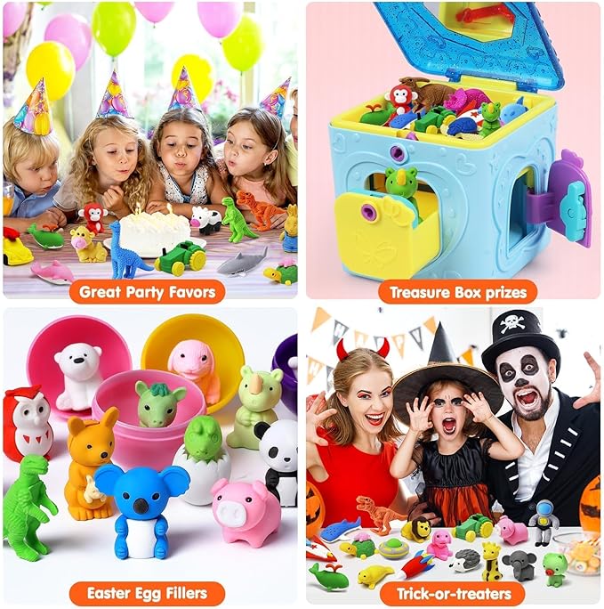 140 Pack Animal Erasers for Kids 3D Puzzle Mini Pencil Eraser Bulk Desk Pets Treasure Box Toy for Classroom School Prize Kids Party Favors Back to School Supplies Random-DeskLoop Office